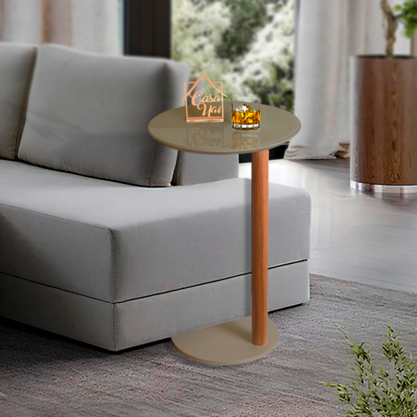 Mesa De Apoio Lateral Para Sofá Ou Poltrona Com Vidro Sévia - Imagem 9