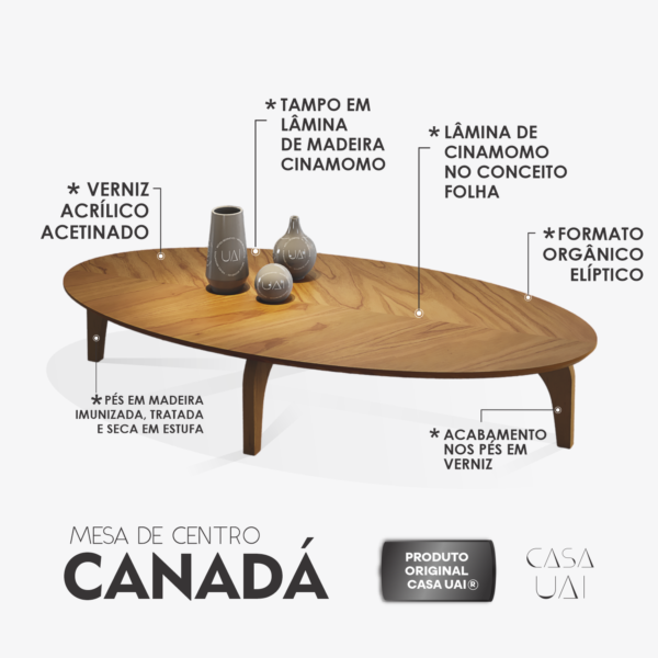 Mesa de Centro Laminada Folha Orgânico Canada 100x45  Casa Uai Mel - Imagem 3
