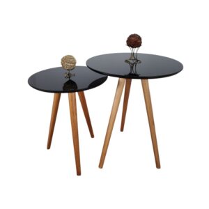 Conjunto Mesa Lateral Pé Palito De Canto Com Vidro 50x60 70x60