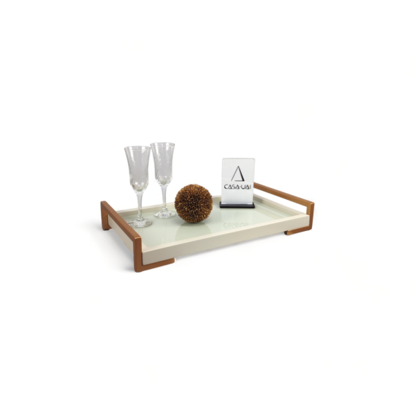 Bandeja com Vidro Off White 53x30 Alça Aço Carbono Elle Casa Uai - Imagem 5