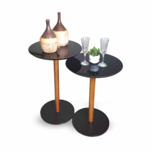 Conjunto Mesa Lateral Pé Reto Preta com Vidro Tokio 45cm x 72/60cm Cm Casa Uai