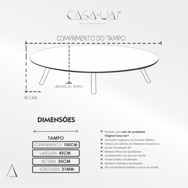 Mesa de Centro Laminada Orgânica 100x45 Londres Mel Casa Uai - Imagem 6