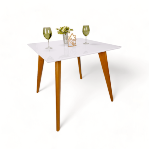 Mesa de Jantar Tampo Quadrada com Vidro 90cm Slim Casa Uai Branco