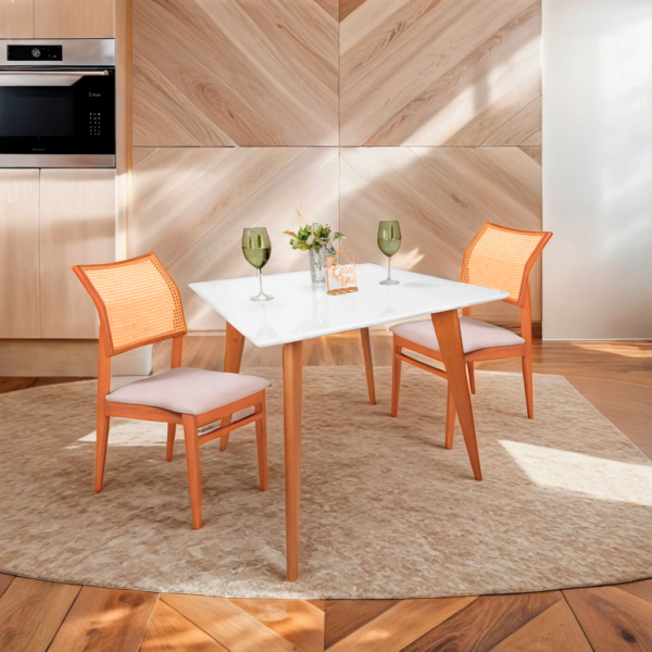 Mesa de Jantar Tampo Quadrada com Vidro 90cm Slim Casa Uai Branco - Imagem 2