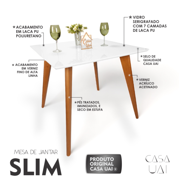 Mesa de Jantar Tampo Quadrada com Vidro 90cm Slim Casa Uai Branco - Imagem 3