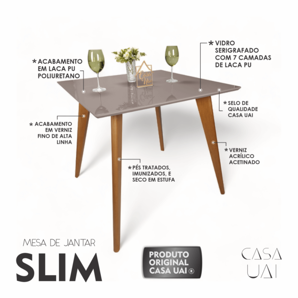 Mesa de Jantar Tampo Quadrado com Vidro 90cm Slim Casa Uai Fendi - Imagem 3
