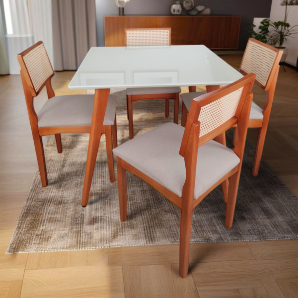 Mesa de Jantar Tampo Quadrado com Vidro 90cm Slim Casa Uai Off White - Imagem 2