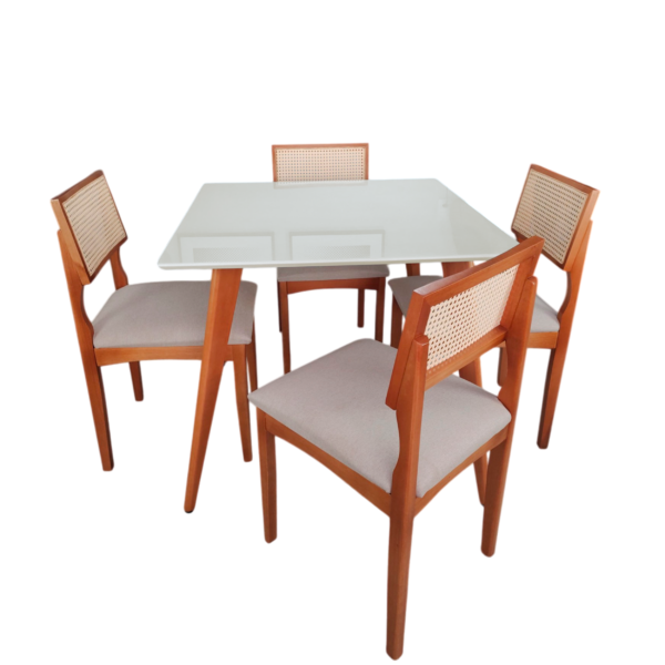 Mesa de Jantar Tampo Quadrado com Vidro 90cm Slim Casa Uai Off White - Imagem 4